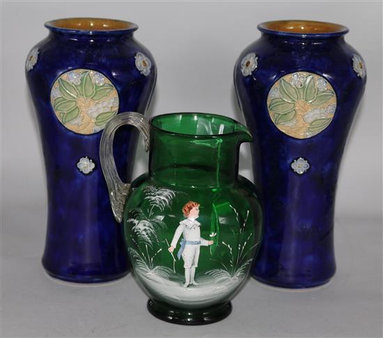 A pair of Royal Doulton vases and a Mary Gregory jug